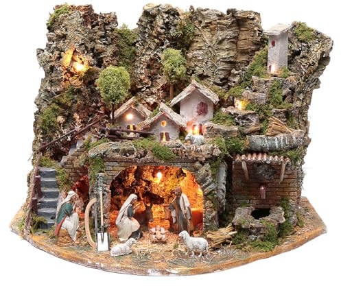 Holyart Maisons, milieux, ateliers, puits: Village avec Maisons Fontaine feu et lumières 41,5x57x38 cm, Vide