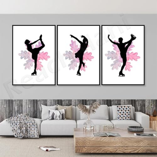 ZHUOYA Eiskunstlauf-Poster, druckbares Eiskunstlauf-Kunstwerk, Eiskunstlauf, Skater, Skaten, Skate-Dekoration, 30 x 50 cm x 3, rahmenlos