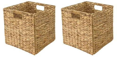 2Stück kallax einsatz Wasserhyazinthe körbe aufbewahrung für Regale, faltbar kallax boxen, geflochten Aufbewahrungskorb Wäschekorb für Regale gewebte Behälter für Badezimmer (30cm*30cm*30cm)