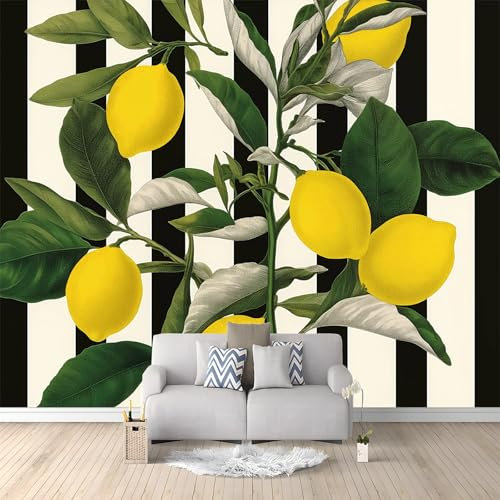 Wallpaper Mural for Living Room Lemon Tree Stripes 400x280 cm Poster Wall Mural Non-Woven Photo Wallpaper, Modern Bedroom Kids Room TV Background Decor