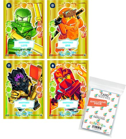 Bundle mit Lego Ninjago Serie 9 Trading Cards - Alle 4 Platin Karten + Exklusive Collect-it Hüllen