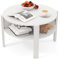 LIFEZEAL 2-stöckiger Couchtisch Rund, Wohnzimmertisch mit Stauraum, Moderner Sofatisch Beistelltisch für Wohnzimmer, Büro, Empfangsraum, 74,5 x 74,5 x 45,5 cm (Weiß)