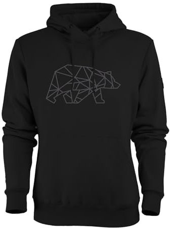 FORSBERG Pettarson Herren Hoodie mit Bärenlogo | Skandinavisch inspirierter Kapuzenpullover | All-Year Kollektion | Freizeit, Handwerk, Outdoor, Farbe:schwarz/grau, Größe:L