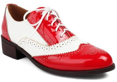 Scarpe Oxford & Derby in Vernice da Donna Allacciare Vintage Brogues Tacco A Blocco Formal Scarpe da Vestito,Rosso,45 EU
