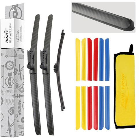 HODEE 3 wipers 28+28+11 Front Wiper Blades Replacement for Ford Kuga SUV 2013-2020 Windshield Blade & Back Rear Window Blade Pinch Tab Replace Cover Black/Blue/Yellow/Red