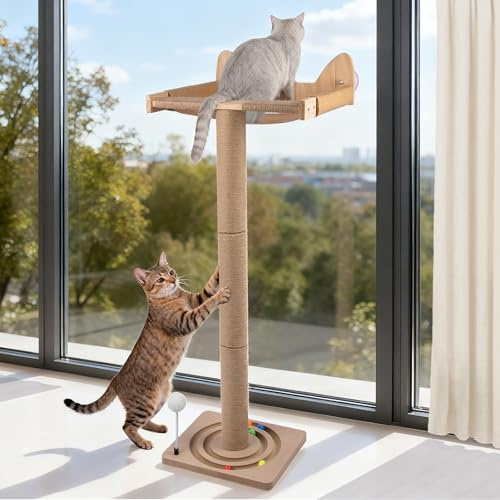 Bartuke Tall Cat Scratching Post, Cat Window Perch with Sisal Hammock Bed