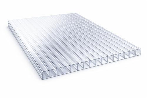 Polycarbonat Doppelstegplatte 4 mm klar, Zuschnitt 2000 x 1050 mm (L x B), Breite 1050 mm fix, UV-Schutz einseitig – Gewächshausplatten, Überdachung, Pergola, Carport | Macrolux Makrolon
