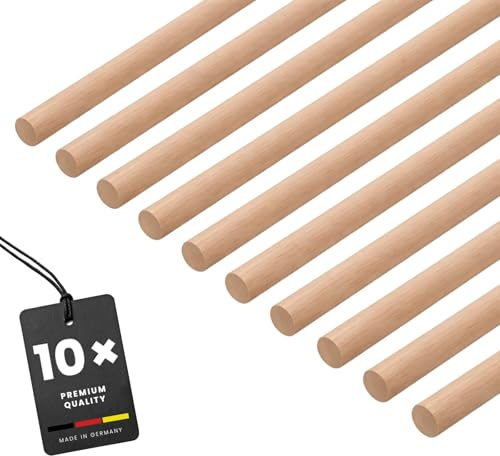 KGM Holzstäbe Ø 10 mm - Rundstab Buche - Roh - Länge 1000 mm - 10 Stk. | Massivholz, unbehandelt, glatte Oberfläche, überstreichbar, Rundholz für Modellbau & Basteln, lösemittelfrei, kürzbar