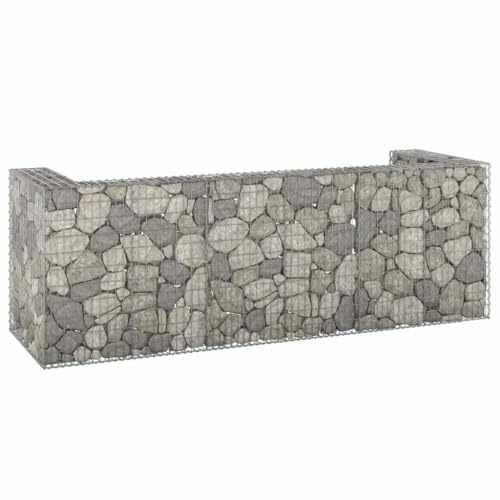 FWIKDUN Gabionenwand für Mülltonnen aus verzinktem Stahl - Gartenabdeckung als Mülltonnenbox aus Stahlgitter in den Maßen 325x100x110 cm für 4 Mülltonnen
