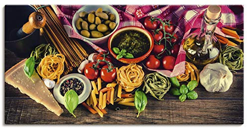 ARTLAND Wanddeko Leinwand Bilder Wandbild 100x50 cm Ernährung & Genuss Lebensmittel Gemüse Fotografie Bunt Italienisch mediterrane Lebensmittel S7SL
