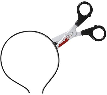 KarnevalsTeufel Haarreif mit Schere, blutverschmiert, Horror, Accessoire, Kopfschmuck