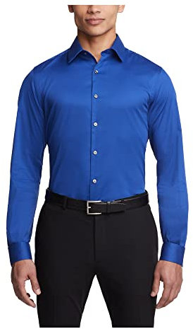 Van Heusen Men's Flex Collar Slim Fit Stretch Dress Shirt, Royal Blue, 18.5 Neck 36-37 Sleeve