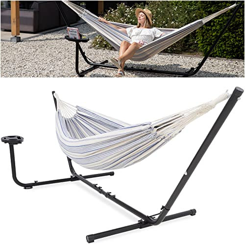 Vita5 Hängematte mit Gestell, Hängematten Outdoor 2 Personen mit Tragetasche, für Garten Pool, Balkon, und Terrasse, Indoor Tragbare Doppelhängematte Ständer, 200kg Belastbarkeit