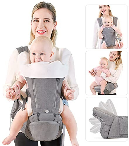 Viedouce Babytrage mit Klappbarem Hüftsitz, Ergonomische Babytrage Neugeborene mit Lendenwirbelstütze, Babytrage mit 5 Verstellbaren Winkeleinstellungen für Neugeborene von 6-36 Monaten (3-20 kg)