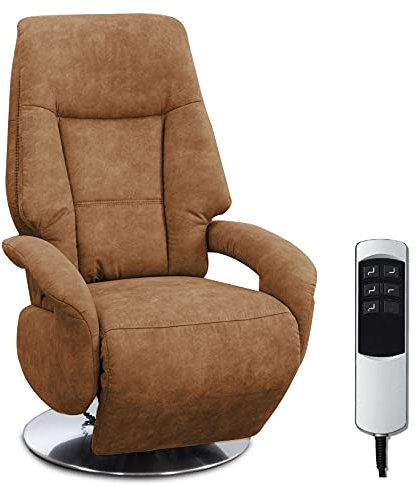 Cavadore TV-Sessel Edinburgh / Fernsehsessel mit elektrisch verstellbarer Relaxfunktion / 2 E-Motoren / 74 x 114 x 77 / Lederoptik: cognac