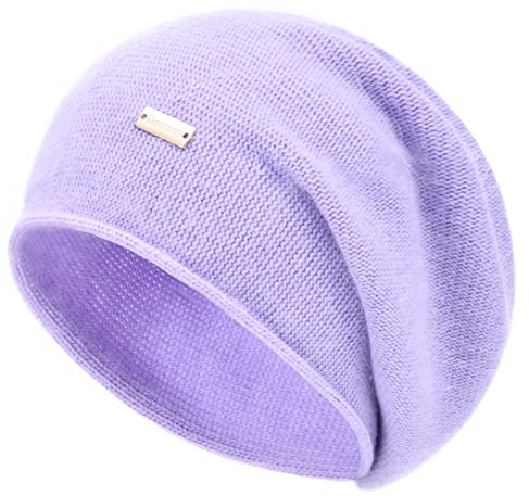 jaxmonoy Slouchy Strickmütze für Damen, Winter, weich, warm, leicht, gestrickt, Totenkopf-Mütze, Lavendel, Einheitsgröße