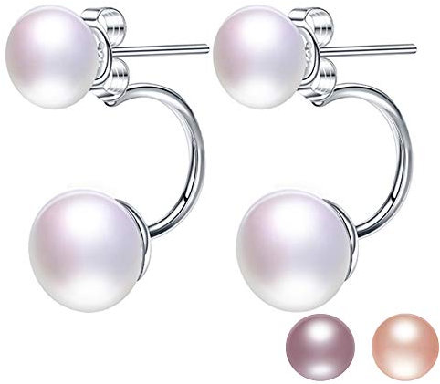 Kim Johanson Damen Doppel Perlenohrringe *Miyu* aus 925 Sterling Silber mit echten Süßwasser Perlen in Weiß, Rosa oder Lila Ohrstecker Perle inkl. Schmuckbeutel (Weiß)