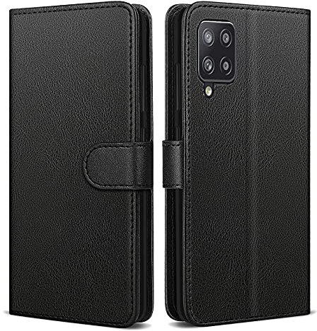 NWNK13 For Samsung Galaxy A12 Case Leather Wallet Book Flip Stand View Phone Cover with Card Holder Slots Compatible with Galaxy A12 5G (Black)