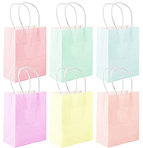 24 Stk Papiertüten Geschenkbeutel Pastellfarbe Mehrfarbig Papierbeutel mit Boden Geschenktüten für Weihnachten Hochzeit Geburtstag