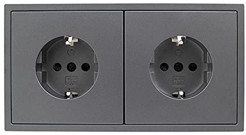 MC POWER - Steckdosen-Set | SHALLOW | Beginner 2S Profi | zweifach Steckdose, Klemmanschluss, anthrazit, matt