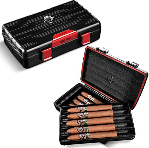 CIGARLOONG Cigar Humidor Viaje Cigar Caso Doble Capa con Higrómetro y Humidificador (Color: Rojo)