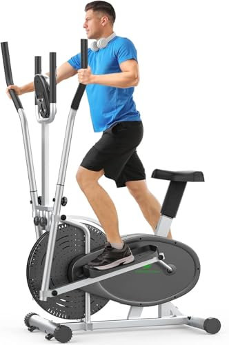 Cross Trainer for Home Neezee Quality Company Pro 2-in-1 Elliptical Home Trainer with Magnetic Resistance, Seat, Smart LCD Display, Easy Storage, Transport Wheels up to 120 kg (Silber)
