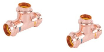 2 Stück Pressfittings Kupfer T-Stücke 28x28x28mm- 1 Produkt für Gas Trinkwasser und Heizung - V Kontur(Press)
