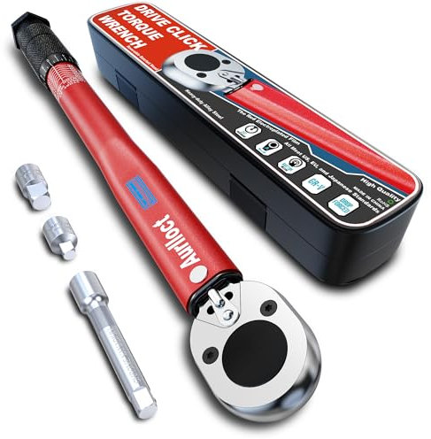Aurlloct 3/8 Inch Drive Click Torque Wrench 10-140 Nm 4 Piece Red