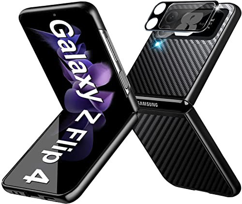 Kompatibel mit Samsung Z Flip 4 Hülle mit Kamera Schutzfolie Ultra dünn Folable Carbon PC Handyhülle für Samsung Z Flip 4 Stoßfest Schutzhülle für Samsung Galaxy Z Flip 4 Case Cover 6.7
