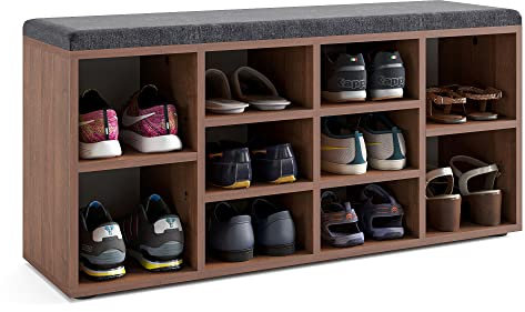 KOMTO Schuhbank mit Sitzfläche - Schuhregal Nussbaum 104 x 50 x 30 cm Schuhschrank mit Sitzbank Flur Bank mit Stauraum Garderobenbank Sofia…