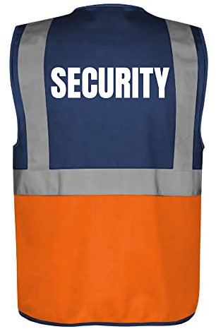Fassbender-Druck WARNWESTEN - Sicherheitsweste NAVY/ORANGE mit Taschen und Reißverschluss nach EN ISO 20471 zertifiziert - Warn Weste für SECURITY - Unisex mit hochwertigem Reflektorstreifen