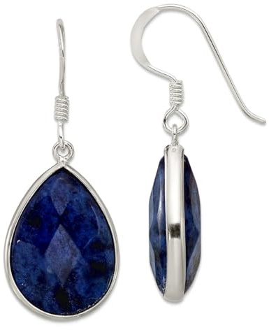 Ohrringe aus 925er-Sterlingsilber, facettierter Lapislazuli, religiöser Schutzengel, Schäferhund, 36,6 x 14 mm breit, Schmuck für Damen, One Size, Edelstein Metall Silber, Kein Edelstein