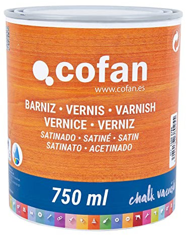 Cofan Barniz al agua | Acabado satinado | Chalk varnish | Protección de todo tipo de maderas | Capacidad: 750 ml