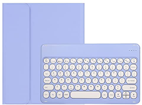KMXDD Cute iPad 10th Gen Keyboard Case - Round Key Bluetooth Keyboard Cover with Pencil Holder for iPad 10.9 inch (Purple)