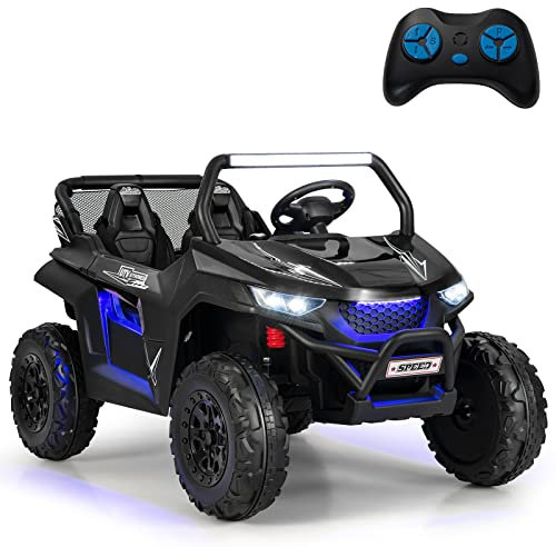 Maxmass Kids Electric Ride on UTV, 12V Battery Powered Vehicle with Remote Control, LED Lights, Bluetooth, Music and MP3/USB/FM, 2-Seater Suspension Spring Toy Car for Boys Girls (Black)