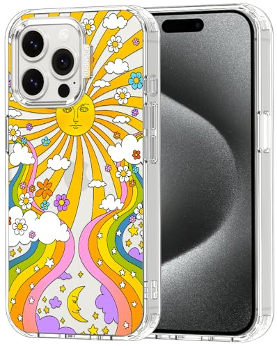 MOSNOVO Case for iPhone 15 Pro Max, [Buffertech 6.6ft Military-Grade Drop Protection] [Anti Peel Off Tech] Clear TPU Bumper Phone Case Cover Design - 70's Psychedelic Groovy Art