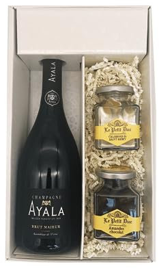 Confezione regalo bianca - Champagne Ayala - 1 Brut - 1 pot de Calissons & 1 pot d'Amandes enrobées LE PETIT DUC