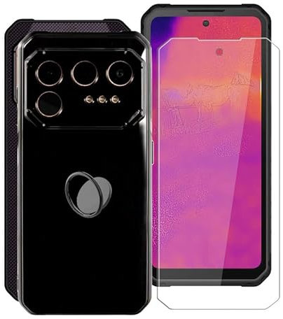 KJYFOANI Handyhülle Schwarz für IIIF150 Raptor (6.80), Weiche Schutzhülle + 1 Stück Gehärtetem Glas Schutzfolie, 360° Drehbar Handy-Ringhalter Cover für IIIF150 Raptor - Schwarz