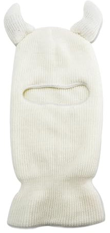 Altsuceser Gestrickte Vollgesichtsabdeckung mit lustigen Hörnern Dekor Warme Skimasken Winter Ski Sturmhaube für Erwachsene Outdoor Beanie Mütze, weiß, One size