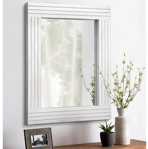 HLFMVWE Holzspiegel, rechteckig, gerahmt, rustikaler Vintage-Spiegel, Dekoration, Bauernhaus, Schlafzimmer, Badezimmer, Spiegel für Schminktisch, Eingang, groß, 40,6 x 30,5 cm, Weiß