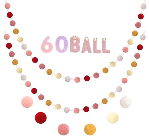 Pompom Girlande Filzkugeln Bunte Filzkette 60 Stück Pompom Deko Kinderzimmer Pastell Filzgirlande für Babybett Deko Geburtstagsfeier Wand Weihnachtsbaum
