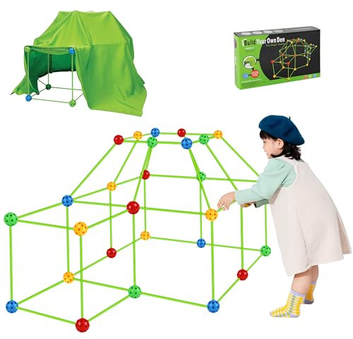 SK MISS Den Building Kit for Kids, Kids Fort Building Kit, 155Pcs Construction Fortress Building Kit for 3+ Years Old Boys Girls, DIY Creative Tent Playhouse Indoor Toys