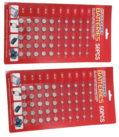 Wilgure Lot de 100 piles AG1/AG3/AG4/AG10/AG12/AG13 pour montre, horloge, caméra, bouton mixte, pile bouton de montre, appareils électroniques, montres, jouets, horloge, calculatrice, pile bouton