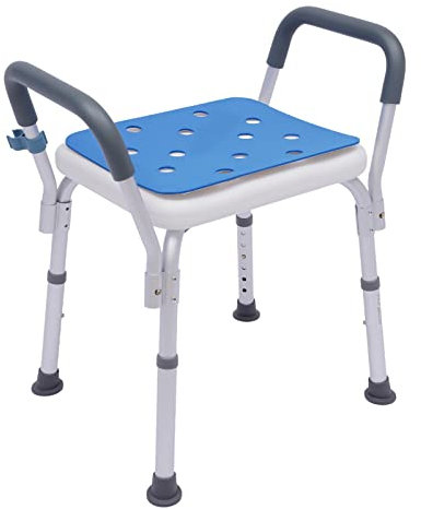 Donened Sgabello da doccia per anziani, sedia da doccia con braccioli rimovibili, altezza regolabile 37-49 cm, con doccetta e fibbia