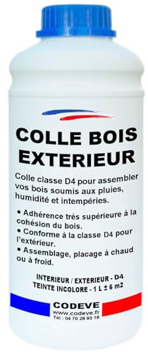 Colle Bois Exterieur - Codeve Bois - 1 L - Intérieur/extérieur - Pour L'assemblage De Votre Bois Soumis à L'eau Et à L'humidité En Extérieur.