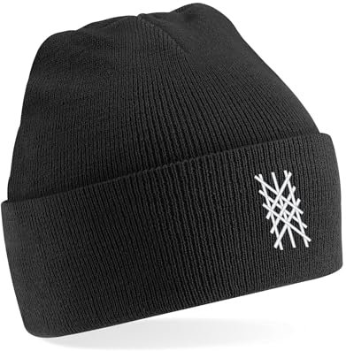 Beanie bestickt Wikinger Motiv | Nordic vikings symbol | individuelle Farbe für dein Wunschmotiv | Wintermütze personalisiert (Wurd - Schwarz)