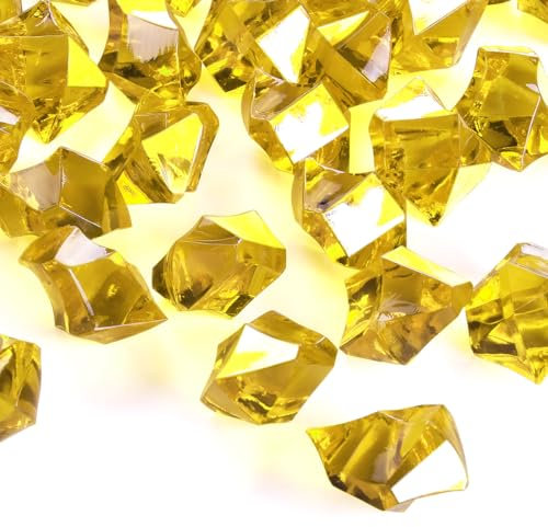 Babenest Acrylic Crushed Ice Rocks, 150 PCS Fake Crystals Plastic Ice Cubes Diamonds Gems for Vase Fillers, Home Decoration, Table Scatter, Event, Wedding, Arts & Crafts (Gold)