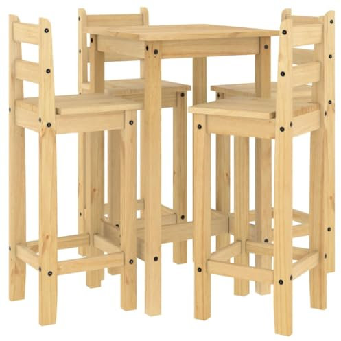 vidaXL Bar Set 5-TLG., Bartisch mit 4 Barhocker, Stehtisch Bistrotisch Barstühle für Esszimmer Küche Wohnzimmer, Bartresen Küchentisch Stühle, Massivholz Kiefer
