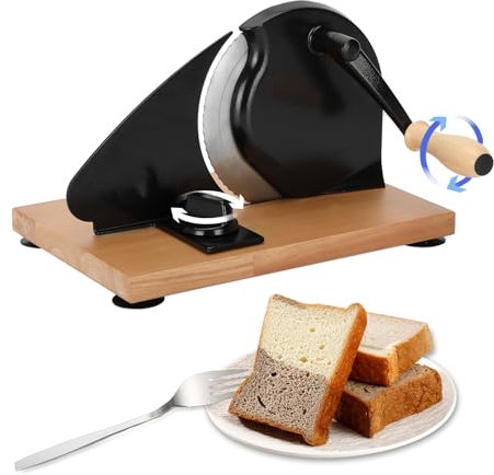 Manual Bread Slicer with Hand Crank - Adjustable Thickness Stainless Steel Bread Cutter for Even Slices, Versatile for Homemade Sourdough, Sandwich Bread & More, Suction Cup Base for Stability (Black)
