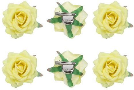 sourcing map 6 Pcs Rose Flower Hair Clips 3 Inch Flower Hair Pins Flower Brooch for Women Hair Accessories Yellow